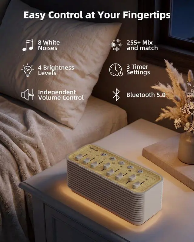 Alt view image 7 of 7 - Sound Machine, White Noise Machine for Sleeping, 255+ Sound Combinations, Rechargeable, Breathing Light, Bluetooth Speaker, Sleep Timer, Bedroom Living Room Home Office Travel, for Baby Kids Adults