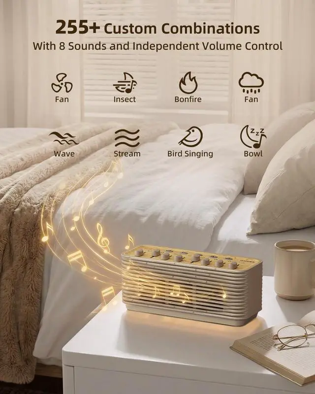 Alt view image 2 of 7 - Sound Machine, White Noise Machine for Sleeping, 255+ Sound Combinations, Rechargeable, Breathing Light, Bluetooth Speaker, Sleep Timer, Bedroom Living Room Home Office Travel, for Baby Kids Adults