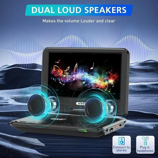 Alt view image 4 of 7 - 11.5" Portable DVD Player with 9.5" Swivel Screen, 5-Hours Rechargeable Battery, Car DVD Player for Kids,Supports SD Card/USB/CD/DVD and Multiple Disc Formats, High Volume Speaker(Inches, 9.5)