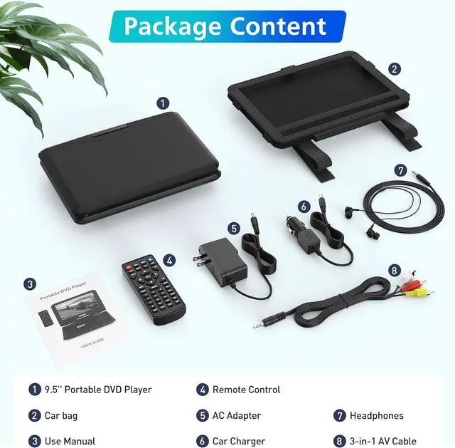 Alt view image 7 of 7 - 11.5" Portable DVD Player with 9.5" Swivel Screen, 5-Hours Rechargeable Battery, Car DVD Player for Kids,Supports SD Card/USB/CD/DVD and Multiple Disc Formats, High Volume Speaker(Inches, 9.5)