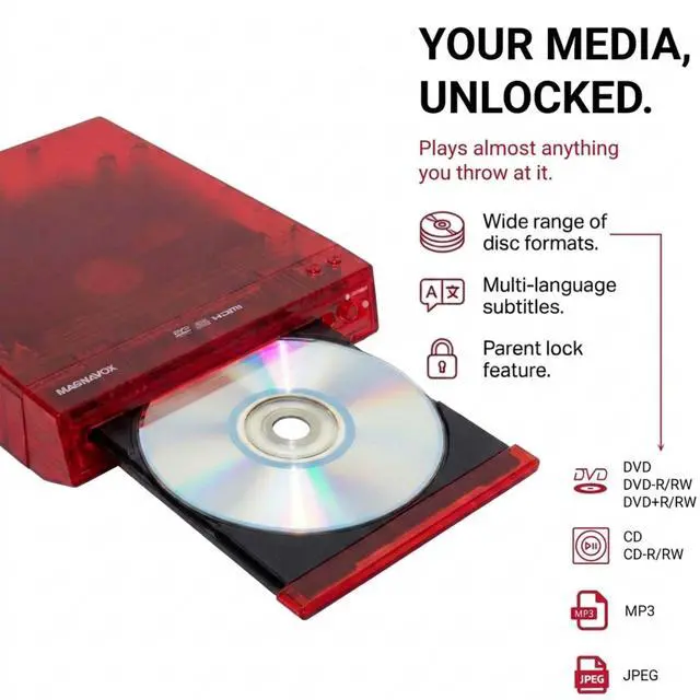 Alt view image 6 of 7 - , Translucent DVD Player with HDMI Cable Included, Multi Format DVD CD MP3 Player, HDMI Output, Remote Control, PAL/NTSC Compatible, 2 Channel Audio