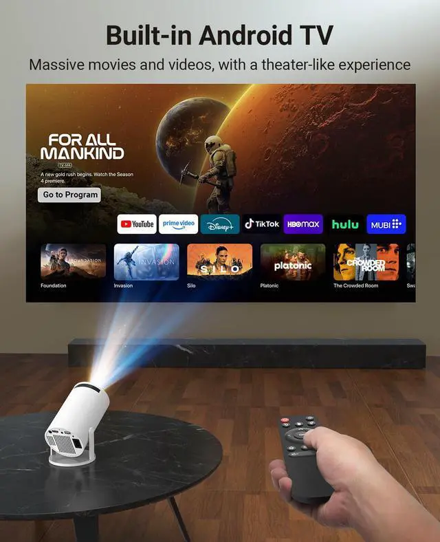 Alt view image 2 of 7 - Mini Projector with WiFi and Bluetooth, Built-in App,1080P 4k Supported Portable Movie Projector, 130" Display Home Theater Video Projector, Compatible with TV Stick, HDMI, USB, Smartphone, and Laptop