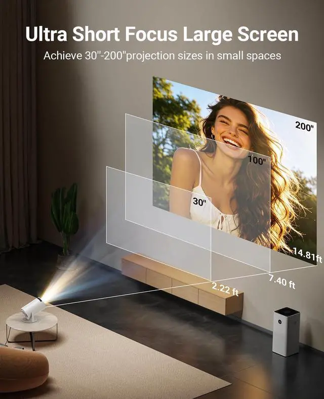 Alt view image 4 of 7 - Mini Projector with WiFi and Bluetooth, Built-in App,1080P 4k Supported Portable Movie Projector, 130" Display Home Theater Video Projector, Compatible with TV Stick, HDMI, USB, Smartphone, and Laptop