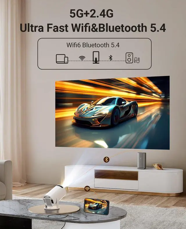 Alt view image 5 of 7 - Mini Projector with WiFi and Bluetooth, Built-in App,1080P 4k Supported Portable Movie Projector, 130" Display Home Theater Video Projector, Compatible with TV Stick, HDMI, USB, Smartphone, and Laptop