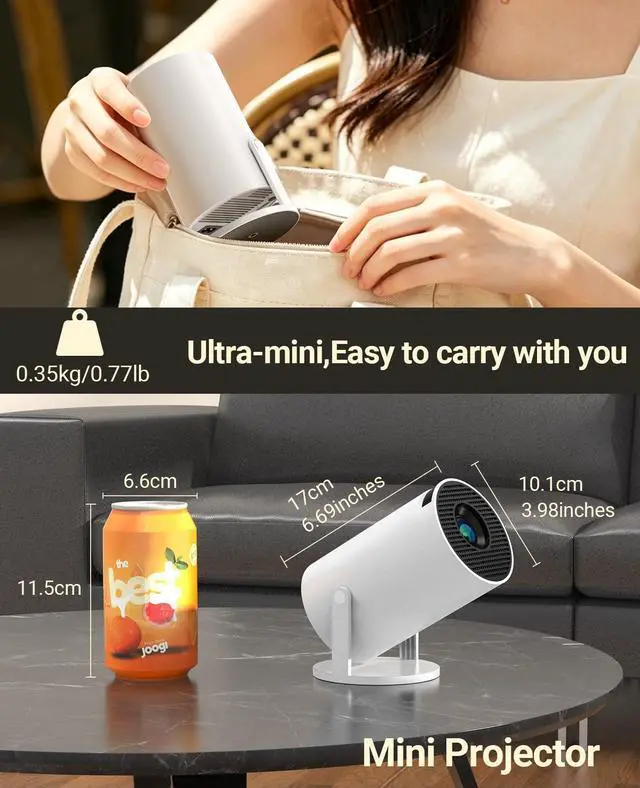 Alt view image 7 of 7 - Mini Projector with WiFi and Bluetooth, Built-in App,1080P 4k Supported Portable Movie Projector, 130" Display Home Theater Video Projector, Compatible with TV Stick, HDMI, USB, Smartphone, and Laptop