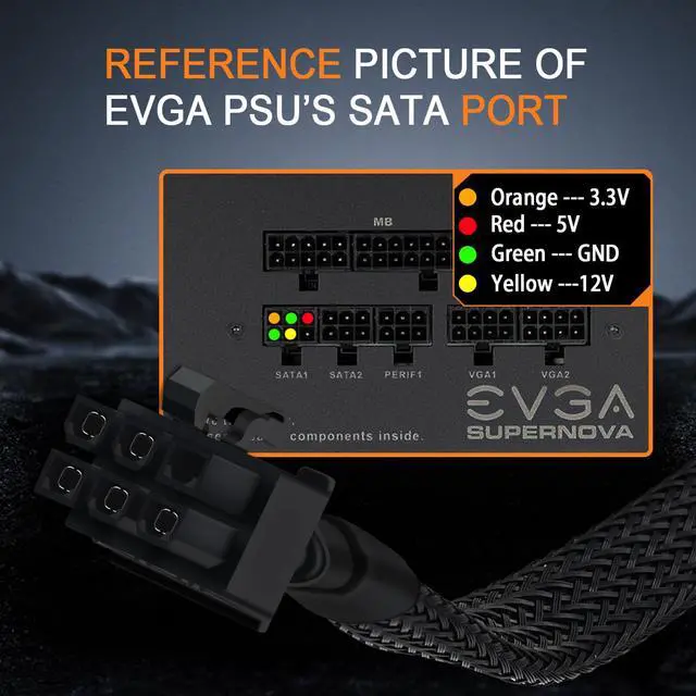 Alt view image 4 of 7 - SATA Power Cable for EVGA PSUs, 6 Pin to 3X 15 Pin SATA Hard Drive Adapter Sleeved Splitter for Some Specific Types of EVGA Power Supply 20-in(50cm)