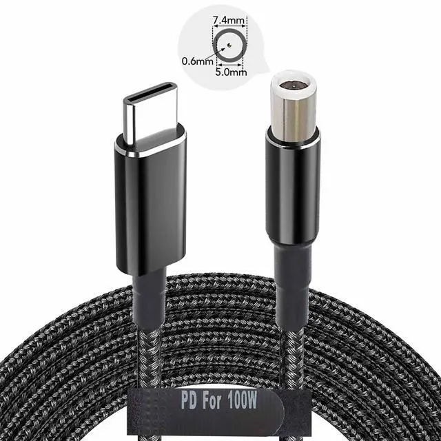 Alt view image 6 of 6 - USB C to 7.4mm Adapter Cable Braided Fast 100W Power Pack Charging Supply Type C Male to DC 7.4 x 5.0mm Barrel Converter Cord for Latitude XPS Inspiron 15 15R 5537 17 17R 5721 Dell Laptop PD Charger