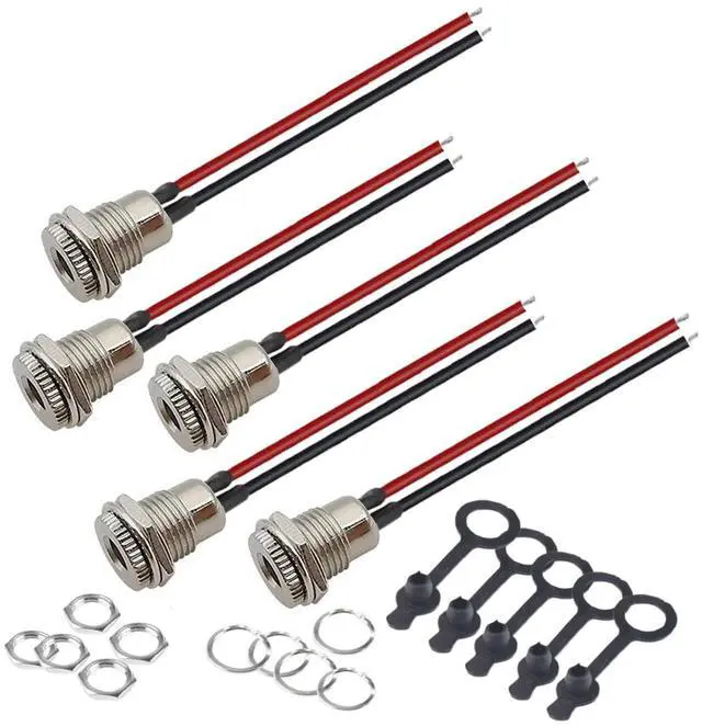 Main image of 5Pcs 5.5 x 2.1 mm DC Power Jack Socket, Real 18AWG 20cm DC Power Cord Barrel Connectors Threaded Female Panel Mount Sockets Adapter with Dust Caps for CCTV Security Camera