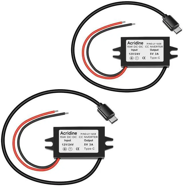 Main image of DC 12V/24V to 5V USB C Buck Converter 3A 15W Type-C Output Charging Module Waterproof Buck Power Adapter Compatible with Raspberry Pi 4, Mobile (2-Pack)