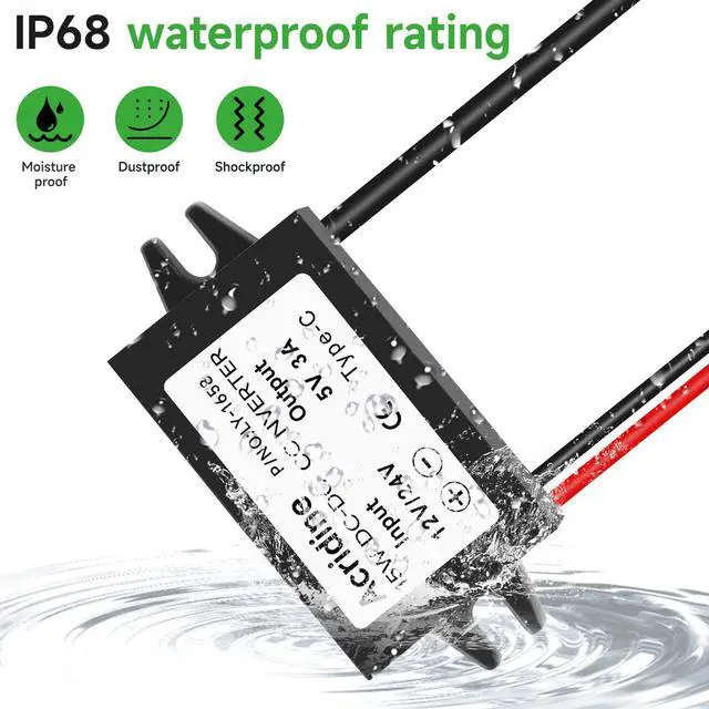Alt view image 3 of 7 - DC 12V/24V to 5V USB C Buck Converter 3A 15W Type-C Output Charging Module Waterproof Buck Power Adapter Compatible with Raspberry Pi 4, Mobile (2-Pack)