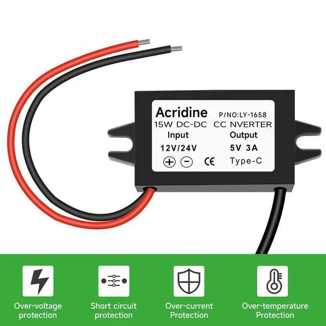 Alt view image 4 of 7 - DC 12V/24V to 5V USB C Buck Converter 3A 15W Type-C Output Charging Module Waterproof Buck Power Adapter Compatible with Raspberry Pi 4, Mobile (2-Pack)