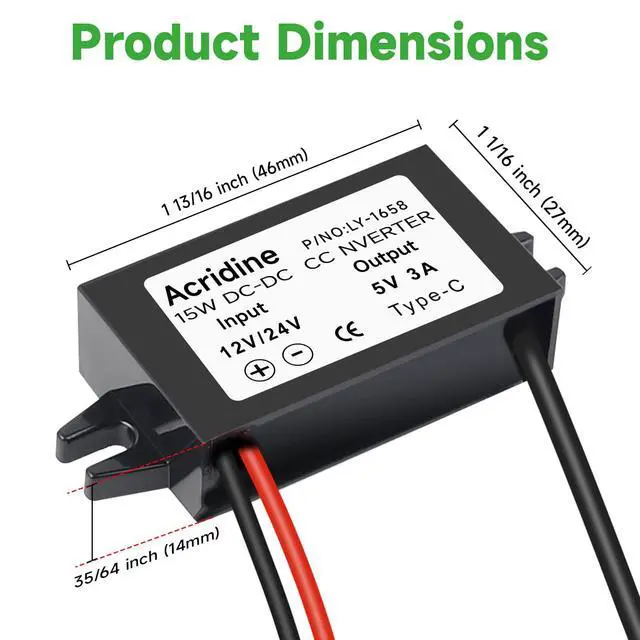 Alt view image 5 of 7 - DC 12V/24V to 5V USB C Buck Converter 3A 15W Type-C Output Charging Module Waterproof Buck Power Adapter Compatible with Raspberry Pi 4, Mobile (2-Pack)