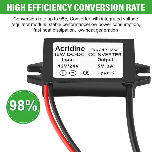 Alt view image 6 of 7 - DC 12V/24V to 5V USB C Buck Converter 3A 15W Type-C Output Charging Module Waterproof Buck Power Adapter Compatible with Raspberry Pi 4, Mobile (2-Pack)