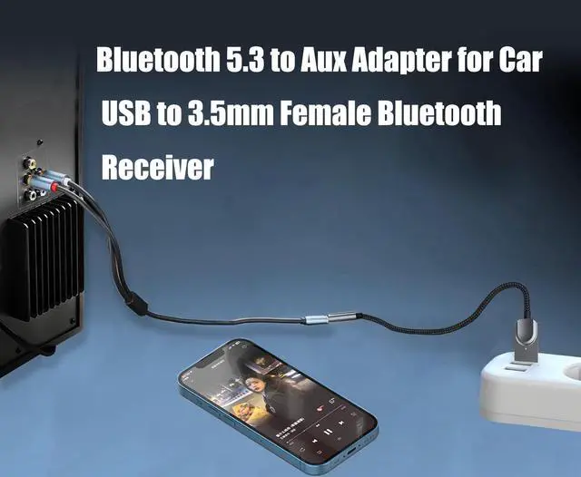Alt view image 2 of 6 - Bluetooth 5.3 Car Aux Bluetooth Receiver,USB Powered to 3.5mm Female