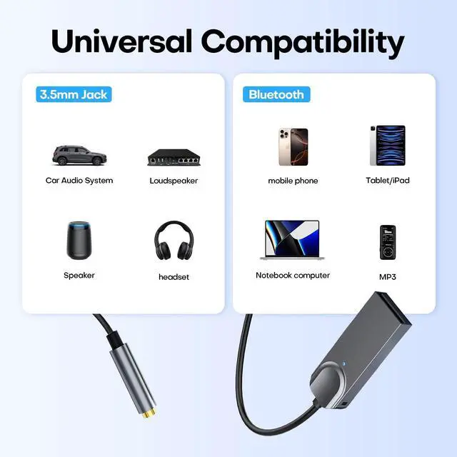 Alt view image 5 of 6 - Bluetooth 5.3 Car Aux Bluetooth Receiver,USB Powered to 3.5mm Female