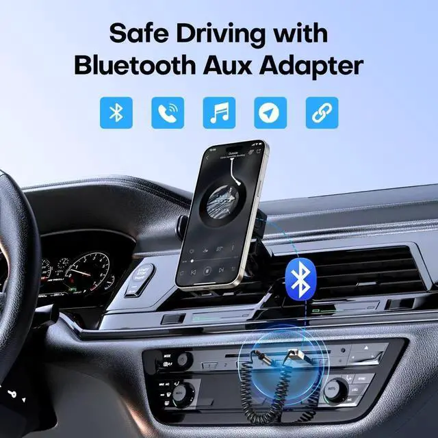 Alt view image 4 of 6 - Bluetooth 5.3 Car Aux Bluetooth Receiver,USB Powered to 3.5mm Female