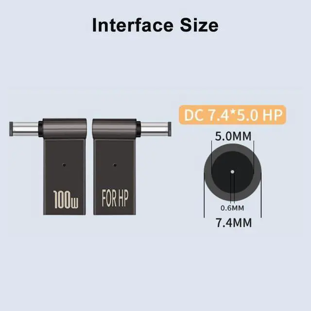 Alt view image 3 of 7 - USB C to Laptop Charger Converter, Type C to DC 7.4mm x 5.0mm (7.4x0.6) Plug, 100W PD, Charging Connector for (7.4 x 5.0mm HP Large Needle)