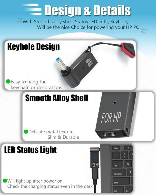 Alt view image 6 of 7 - USB C to 4.5mm Charger Convertor Type C to 4.5 x 3.0mm Plug Converter 100W PD Charger Connector for HP 15-f211wm 15-f233wm 15-f278nr, HP Envy Pavilion Stream X360 13 15 17 Chargers