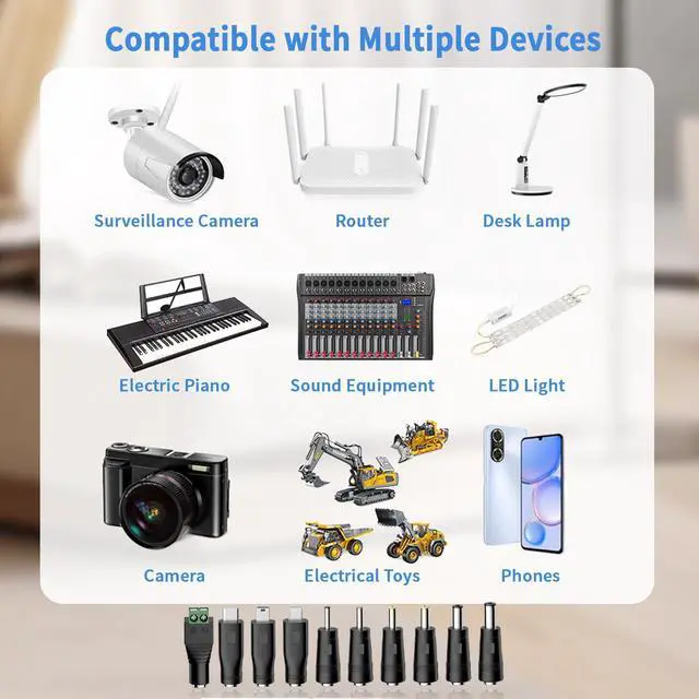 Alt view image 4 of 6 - Universal Charger Power Core, 5V USB to DC 5.5x2.1mm, Charging Cable Set with 5V 1A Adapter, 10 Connectors (Micro-USB, Type-C, Mini USB, 2.5x0.7, 3.0x1.1, 3.5x1.35, 4.0x1.7, 4.8x1.7, 5.5x2.5) 3.3FT