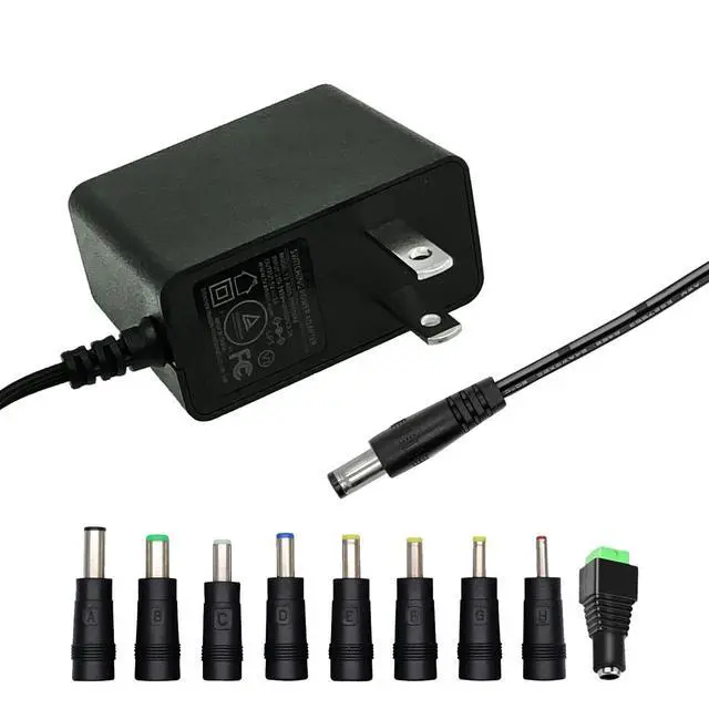Main image of 5V 1A DC Power Supply Adapter with Plug 5.5 x 2.1mm, 5W AC/DC Adapter 100-240V AC to DC 5V 1Amp 0.5A Replacement Power Cord with 9 Interchangeable Jacks Plug (1 Pack)