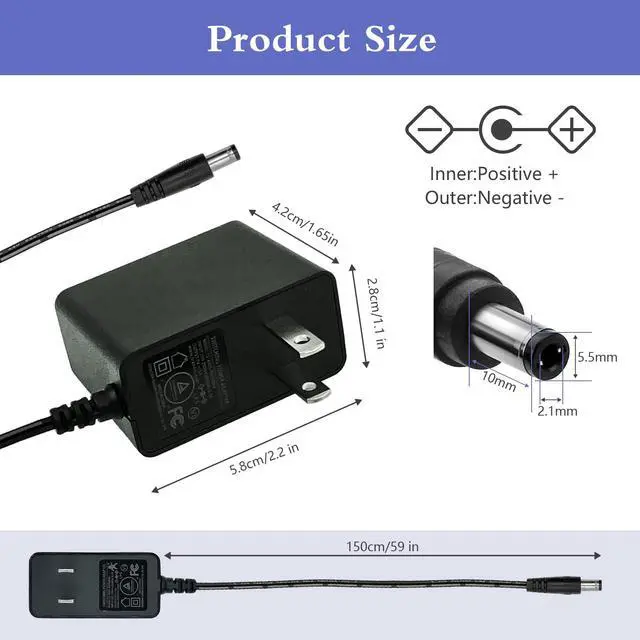 Alt view image 2 of 6 - 5V 1A DC Power Supply Adapter with Plug 5.5 x 2.1mm, 5W AC/DC Adapter 100-240V AC to DC 5V 1Amp 0.5A Replacement Power Cord with 9 Interchangeable Jacks Plug (1 Pack)