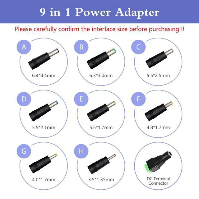 Alt view image 3 of 6 - 5V 1A DC Power Supply Adapter with Plug 5.5 x 2.1mm, 5W AC/DC Adapter 100-240V AC to DC 5V 1Amp 0.5A Replacement Power Cord with 9 Interchangeable Jacks Plug (1 Pack)