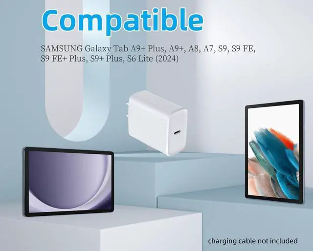 Alt view image 3 of 5 - 20W USB C Fast Charger Block for Samsung Galaxy Tab A11+ A9+ Plus A8 A7 S9 FE S6 Lite (2024) Tablet, Type-C Power Adapter