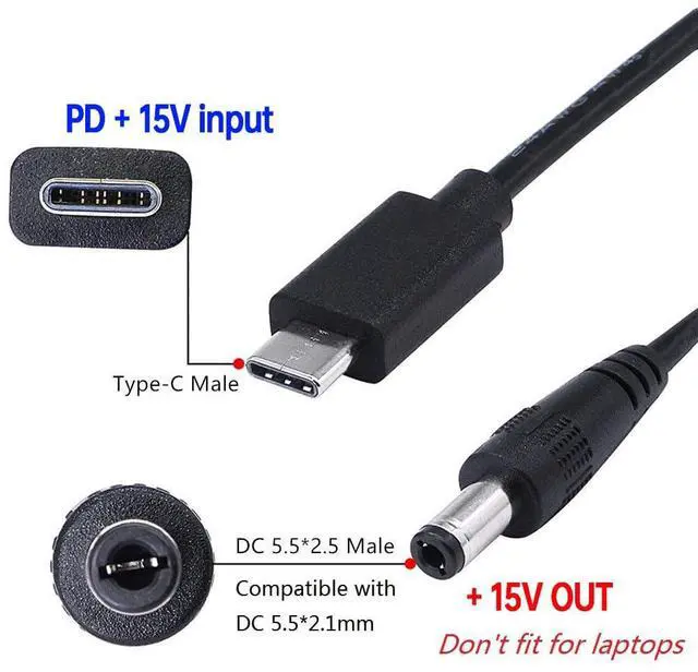 Alt view image 2 of 5 - USB C to DC 5.5mm x 2.5mm(Compatible with 5.5mm x 2.1mm) Power Cord, USB Type C Input to DC 15V 3A Out Power Cable, Work with PD Charger and PD Power Bank. Portable for Outdoor Test (15, Volts)