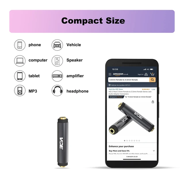 Alt view image 6 of 7 - 3.5mm Female to Female Adapter, Metal Shielded Housing, 2 Pack | Gold-Plated 1/8 Inch Aux Adapter, 3.5mm Audio Cable Extension