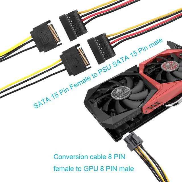 Alt view image 3 of 5 - Dual SATA 15 PIN to ATX 8PIN(6+2) Adapter GPU Power Cable 8.7in/22.0cm(Pack of 2)