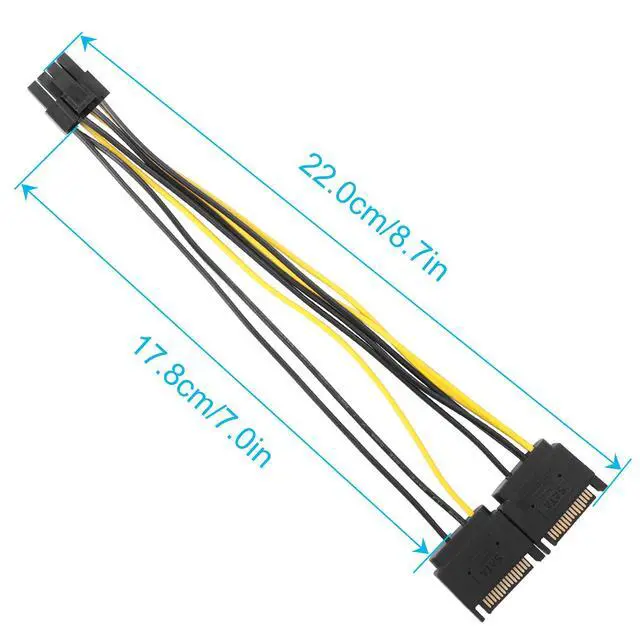 Alt view image 5 of 5 - Dual SATA 15 PIN to ATX 8PIN(6+2) Adapter GPU Power Cable 8.7in/22.0cm(Pack of 2)