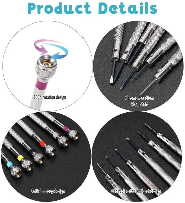 Alt view image 3 of 7 - 8PCS Watch Screwdriver Set Professional, Micro Precision Glasses Repair Kit, Watch Back Remover Tool, Mini Screwdrivers for Watches Band 0.6-1.6mm Watches Repair Screwdriver Set with 2 Tweezers