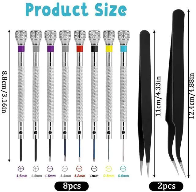 Alt view image 2 of 7 - 8PCS Watch Screwdriver Set Professional, Micro Precision Glasses Repair Kit, Watch Back Remover Tool, Mini Screwdrivers for Watches Band 0.6-1.6mm Watches Repair Screwdriver Set with 2 Tweezers