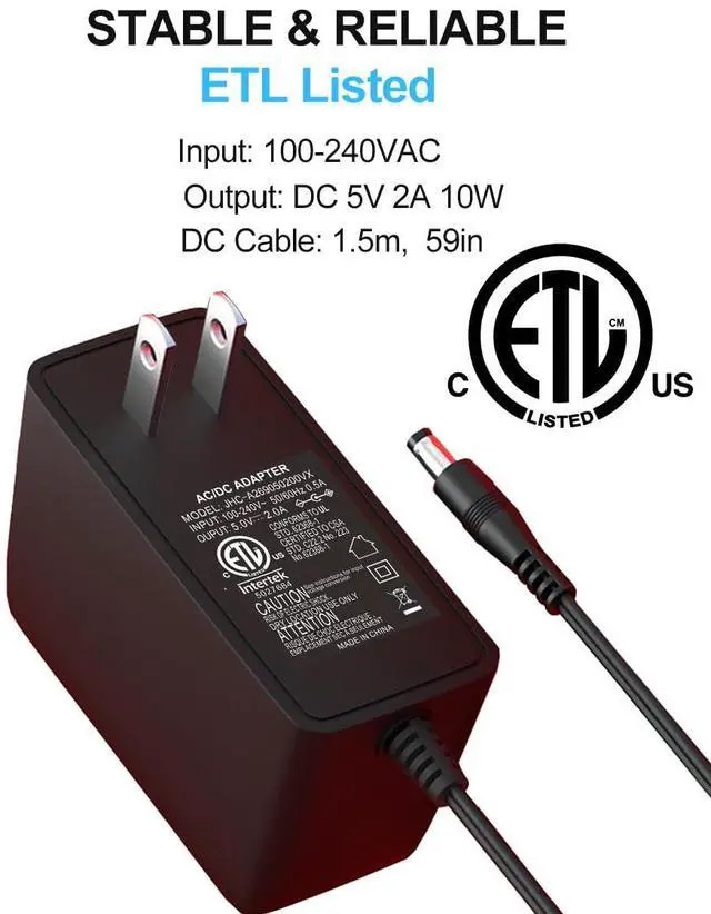 Alt view image 2 of 6 - 5V 2A Power Supply Adapter 10W AC/DC Charger AC100-240V to DC 5 Volt 2Amp 1A 1.5A Replacement Power Cord USB Type C for USB Hub TV Box Tablet Camera Baby Monitor Raspberry Webcam Router
