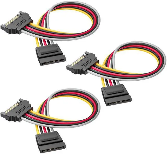 Main image of 3-Pack 15 Pin SATA Power Extension Cable - 8 Inches, SATA Power Cable for Hard Drive and SSD