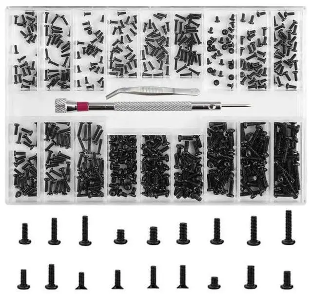 Main image of 500 Pcs Micro Glasses Screws Repair Kit M1.2/M1.4/M2 with Tweezers, Tiny Mini Glasses Laptop Screws Assortment Kit Replacement for Electronics Repair Watches M.2 Hard Drive with Screwdriver (Black)
