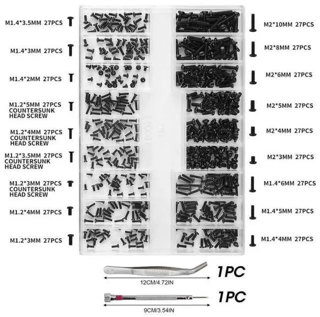 Alt view image 2 of 7 - 500 Pcs Micro Glasses Screws Repair Kit M1.2/M1.4/M2 with Tweezers, Tiny Mini Glasses Laptop Screws Assortment Kit Replacement for Electronics Repair Watches M.2 Hard Drive with Screwdriver (Black)