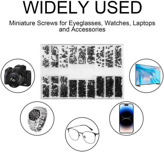 Alt view image 3 of 7 - 500 Pcs Micro Glasses Screws Repair Kit M1.2/M1.4/M2 with Tweezers, Tiny Mini Glasses Laptop Screws Assortment Kit Replacement for Electronics Repair Watches M.2 Hard Drive with Screwdriver (Black)