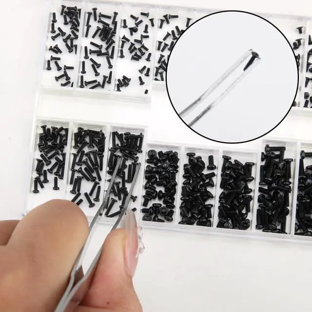 Alt view image 7 of 7 - 500 Pcs Micro Glasses Screws Repair Kit M1.2/M1.4/M2 with Tweezers, Tiny Mini Glasses Laptop Screws Assortment Kit Replacement for Electronics Repair Watches M.2 Hard Drive with Screwdriver (Black)