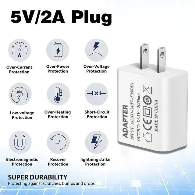 Alt view image 2 of 7 - USB Charger Block 5v 2a Power Adapter 5V/2A usb Plug for Wall Outlet 10W Power Charging Supply 5 Volt 2000mA Head Single USB Port Compatible iPhone 14 Plus 13 Pro Max 12 Mini 11 Pro XS XR X SE 8 7 6 5