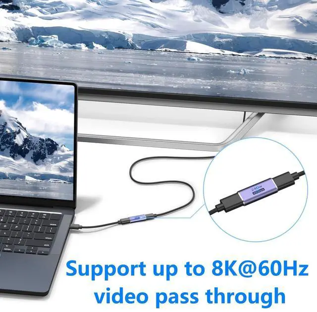 Alt view image 6 of 7 - 3 Pack USB C Coupler, 240W USB C Female to Female Adapter Extender Compatible for Thunderbolt 4/3 Support up to 240W Fast Charging & 40Gbps Data Transfer and 8K@60Hz Video