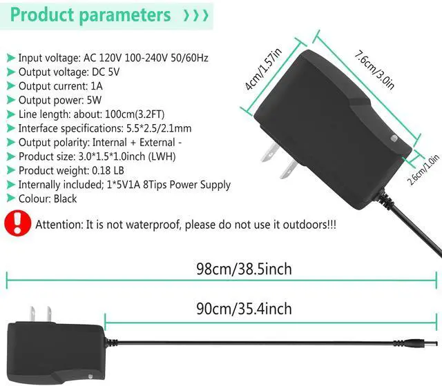Alt view image 2 of 7 - DC 5V 1A Power Adapter 100-240V AC to DC Converter Transformer 5 Volt 500mA 1000mA Wall Charger 5V 1A Power Supply 5.5mmx2.1/2.5mm Plug with 8 Tips for Baby Monitor Camera TV Box Speaker Router