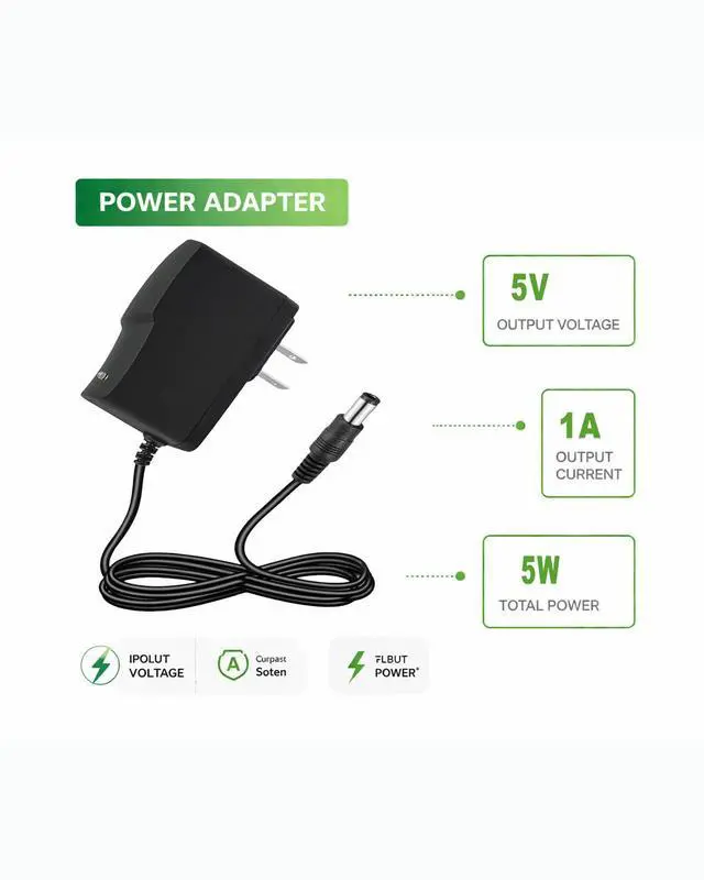 Alt view image 2 of 7 - 5V 1A Power Supply 5W AC Adapter 100-240V 50-60Hz to DC 5 Volt 1 Amp Universal Wall Power Adapter Converter with 5.5x2.5mm Plug DC 5V Power Cord for Routers Toys Recorder Speaker