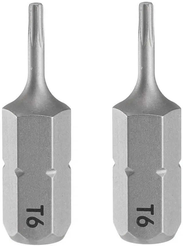 Main image of 2pcs T6 Torx Screwdriver Bit 1/4" Hex Shank 25mm/1" Length Magnetic Star 6 Point Head Hex Bits S2 Steel Screw Driver Bit
