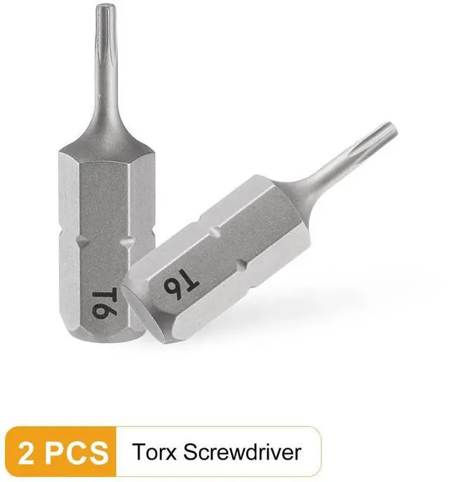 Alt view image 3 of 7 - 2pcs T6 Torx Screwdriver Bit 1/4" Hex Shank 25mm/1" Length Magnetic Star 6 Point Head Hex Bits S2 Steel Screw Driver Bit