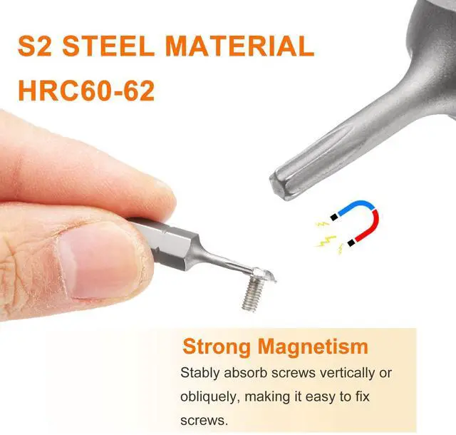 Alt view image 4 of 7 - 2pcs T6 Torx Screwdriver Bit 1/4" Hex Shank 25mm/1" Length Magnetic Star 6 Point Head Hex Bits S2 Steel Screw Driver Bit