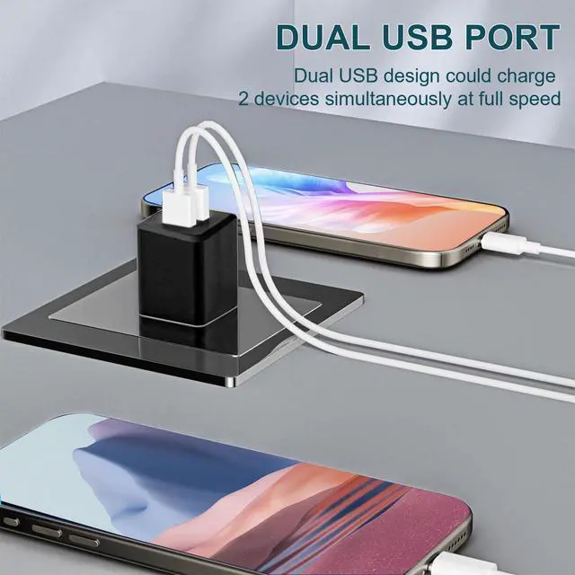 Alt view image 2 of 7 - USB Wall Charger, Dual Port USB Cube Power Adapter Charger Plug Block Charging Box, Dual Port Wall Fast Charging Adapter, Compatible for i Phone 14 13 12 11Black