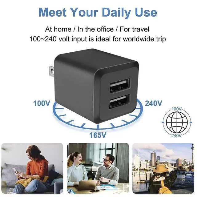 Alt view image 6 of 7 - USB Wall Charger, Dual Port USB Cube Power Adapter Charger Plug Block Charging Box, Dual Port Wall Fast Charging Adapter, Compatible for i Phone 14 13 12 11Black