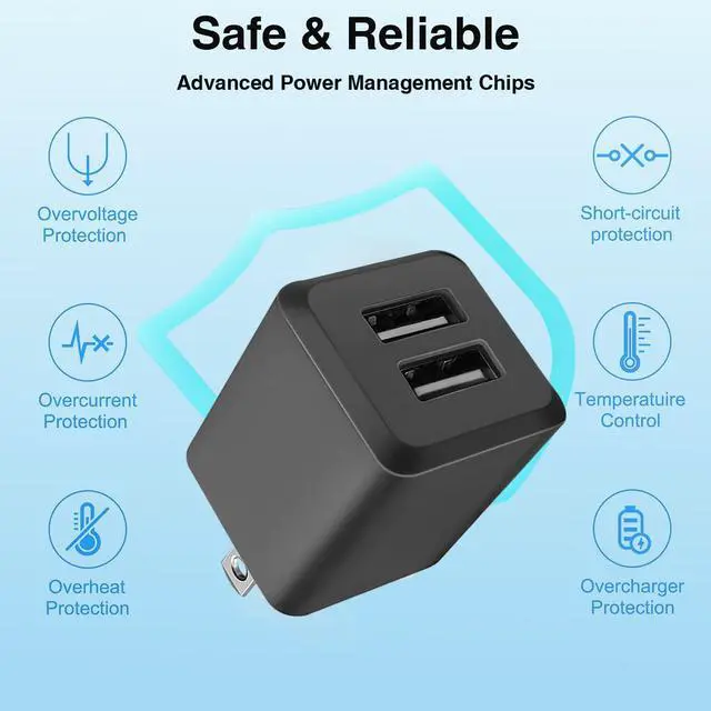 Alt view image 7 of 7 - USB Wall Charger, Dual Port USB Cube Power Adapter Charger Plug Block Charging Box, Dual Port Wall Fast Charging Adapter, Compatible for i Phone 14 13 12 11Black