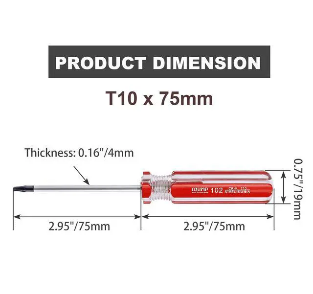 Alt view image 2 of 7 - 1 Pc T10 Torx Screwdriver, T10 x 75mm Magnetic Tip Screwdriver with Insulated PVC Handle, Security Torx Screwdriver for Repairing Device, Appliance